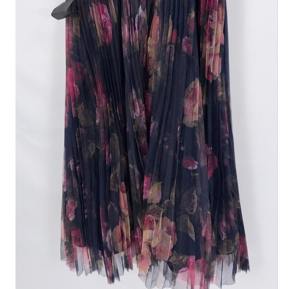 Lulus Alluring Invite Floral Pleated Bustier Midi Dress Women's Medium Navy Blue - Picture 11 of 16